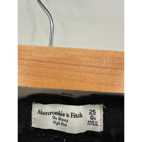 Abercrombie Womens The Skinny High Rise Denim Jeans Size 25 Black Ankle Slit - Picture 6 of 7